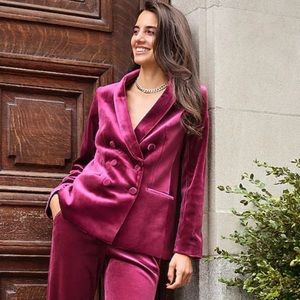 Velvet Double Breasted Shawl Collar Blazer